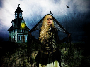 Картинка разное cosplay+ косплей вуаль вороны дом фон девушка