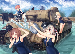 Картинка аниме оружие +техника +технологии взгляд девушки фон