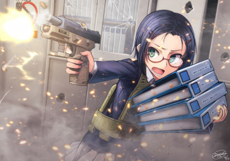 Картинка аниме оружие +техника +технологии фон взгляд девушка
