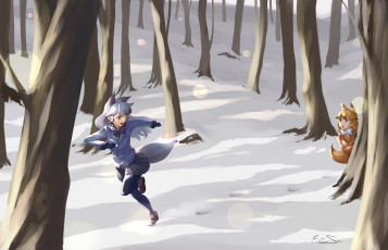 Картинка аниме kemono+friends лес взгляд фон девушка