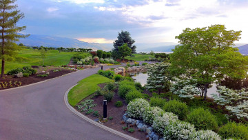 Картинка природа парк аллея фонари цветы