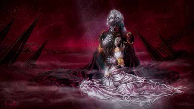 Обои картинки фото аниме, di, вампир, девушка, пара, любовь