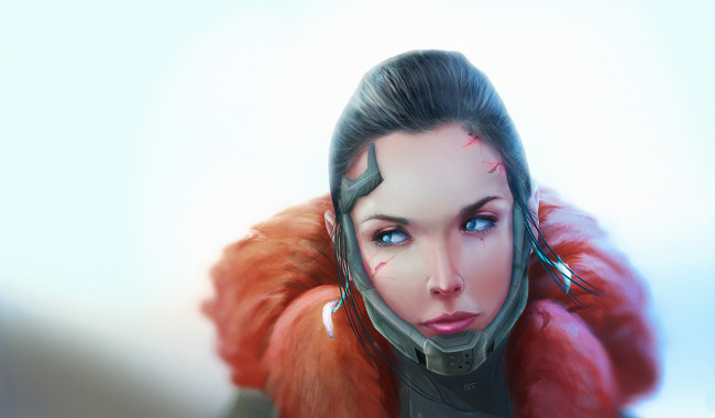 Обои картинки фото фэнтези, роботы,  киборги,  механизмы, фон, девушка