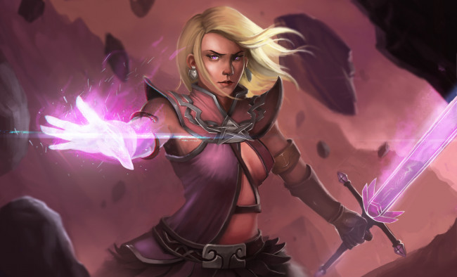 Обои картинки фото фэнтези, магия, фон, девушка, меч