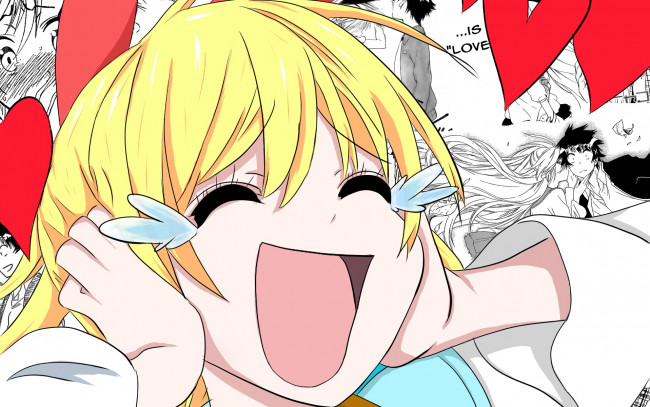 Обои картинки фото аниме, nisekoi, взгляд, фон, девушка