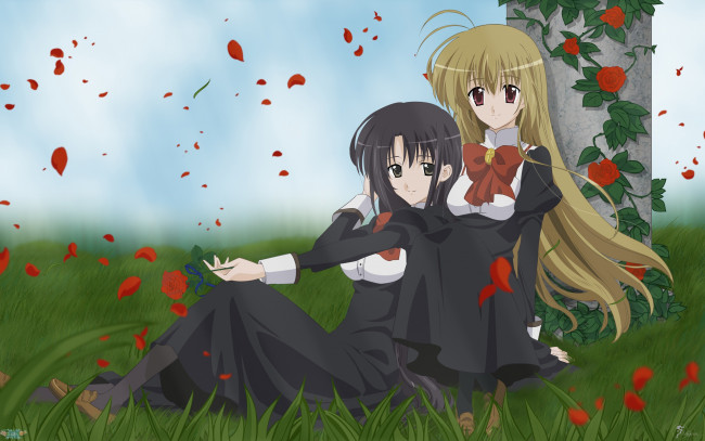 Обои картинки фото аниме, unknown,  другое, девушки, взгляд, фон