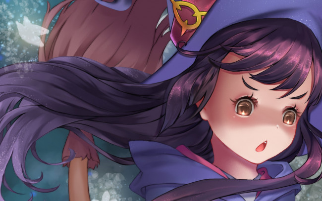 Обои картинки фото little witch academia, аниме, фон, девушка, взгляд