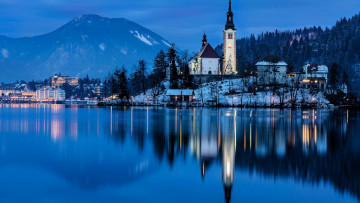 Картинка города блед+ словения отражение