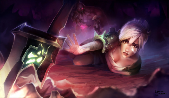 Обои картинки фото видео игры, league of legends, монстр, девушка, оружие