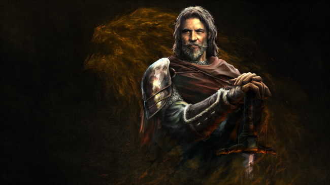 Обои картинки фото фэнтези, иные миры,  иные времена, мужчина, фон, взгляд, меч