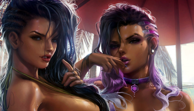 Обои картинки фото видео игры, overwatch, sombra, laura, девушки