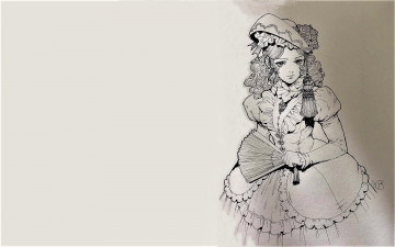 Картинка рисованное люди дама наряд веер