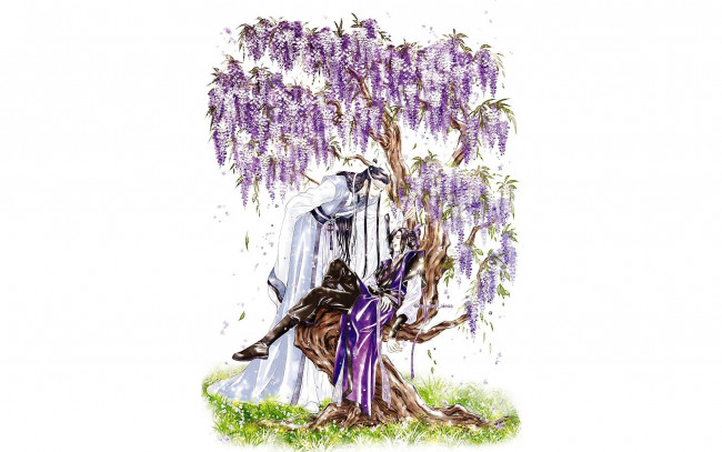 Обои картинки фото аниме, mo dao zu shi, лань, сичэнь, цзян, чэн, дерево, глициния