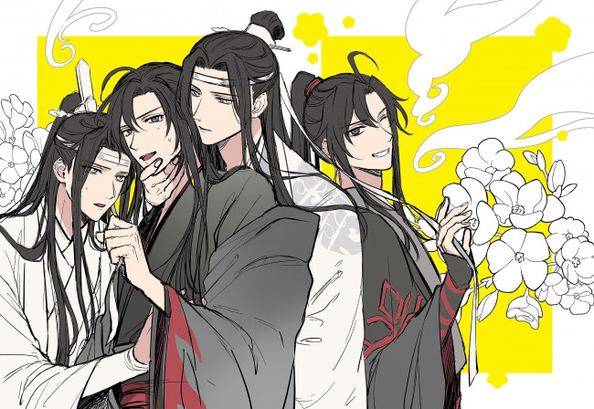 Обои картинки фото аниме, mo dao zu shi, лань, ванцзи, вэй, усянь, цветы