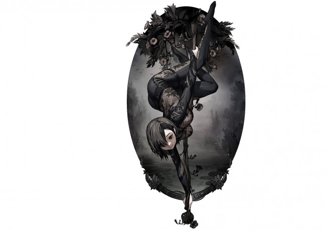 Обои картинки фото аниме, unknown,  другое , девушка, стебель, цветы