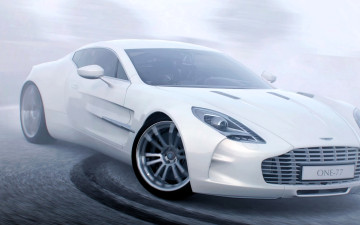 Картинка aston+martin+one-77 автомобили 3д белый дорога туман