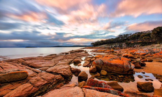 Обои картинки фото природа, побережье, небо, облака, озеро, берег, камни, деревья