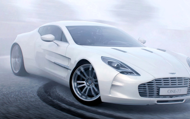 Обои картинки фото aston martin one-77, автомобили, 3д, белый, дорога, туман