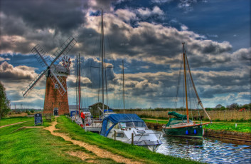 Картинка корабли разные вместе horsey windpump norfolk england норфолк англия канал мельница яхты
