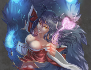 Картинка видео+игры league+of+legends арт league of legends ahri магия хвосты уши сердечко