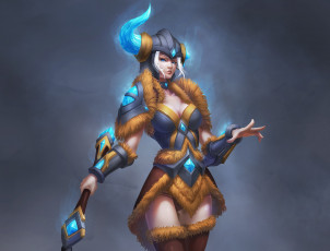 Картинка видео+игры league+of+legends доспех шлем фон девушка sejuani league of legends арт