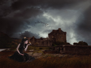 Картинка фэнтези фотоарт девушка замок