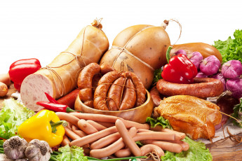 Картинка еда колбасные+изделия колбаса ветчина чеснок лук сосиски сардельки