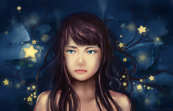 Картинка фэнтези девушки звезды взгляд волосы лицо губы