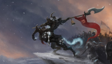 Картинка видео+игры league+of+legends персонаж оружие снег арт игра красный флаг league of legends hecarim