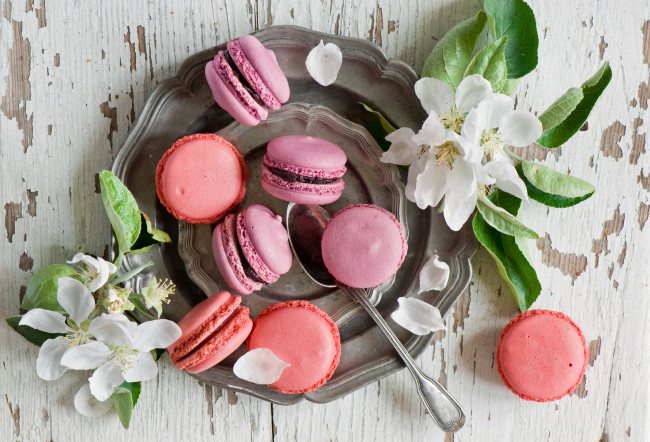 Обои картинки фото еда, - макаруны, цветение, яблоня, цветки, макарун, печенье