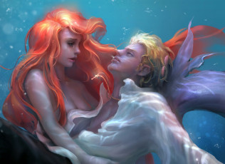 Картинка фэнтези русалки русалка парень вода океан