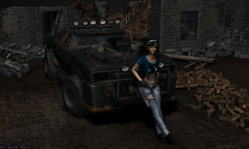 Картинка автомобили 3d+car&girl взгляд девушка автомобиль фон