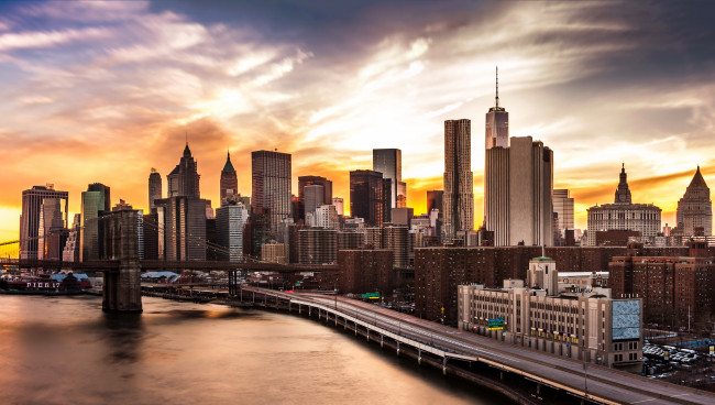 Обои картинки фото города, нью-йорк , сша, река, дома, бруклин, огни, ночь