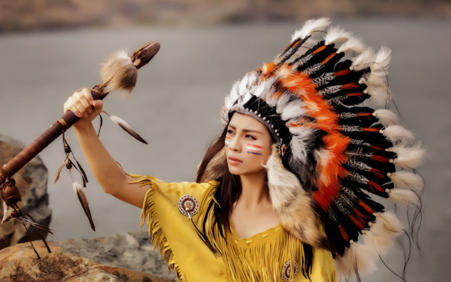 Обои картинки фото девушки, -unsort , азиатки, девушка, азиатка, перья