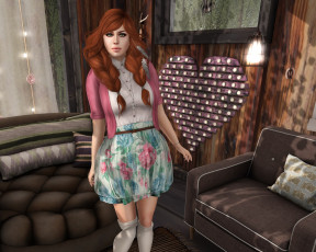 Картинка 3д+графика люди+ people девушка взгляд фон рыжая интерьер