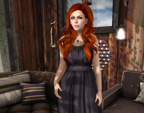 Картинка 3д+графика люди+ people девушка взгляд фон рыжая