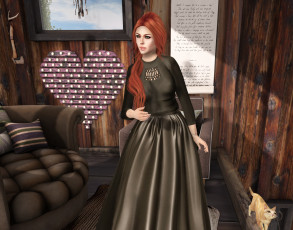 Картинка 3д+графика люди+ people девушка взгляд фон рыжая интерьер