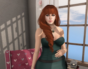 Картинка 3д+графика люди+ people интерьер рыжая фон взгляд девушка