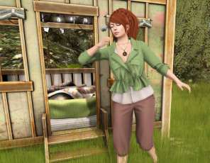 Картинка 3д+графика люди+ people рыжая фон взгляд девушка