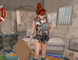 Картинка 3д+графика люди+ people девушка интерьер взгляд рыжая фон