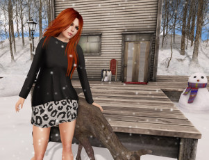 Картинка 3д+графика люди+ people рыжая фон взгляд девушка