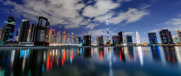 Картинка города дубай+ оаэ небоскрёбы панорама вечер мегаполис