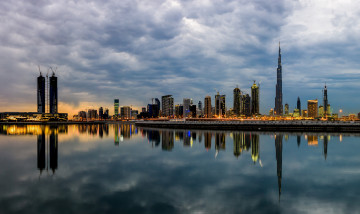 Картинка города дубай+ оаэ панорама небоскрёбы мегаполис вечер