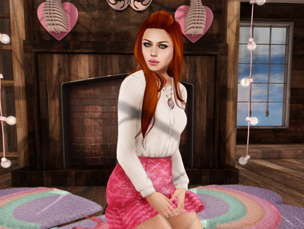 Обои картинки фото 3д графика, люди , people, интерьер, рыжая, фон, взгляд, девушка