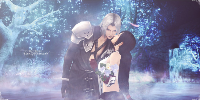 Обои картинки фото видео игры, final fantasy vii, поцелуй, пара