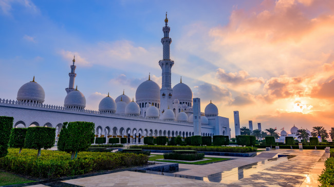 Обои картинки фото города, абу-даби , оаэ, мечеть, рассвет