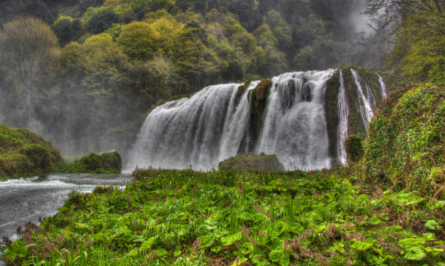 Обои картинки фото природа, водопады, лес, водопад, река