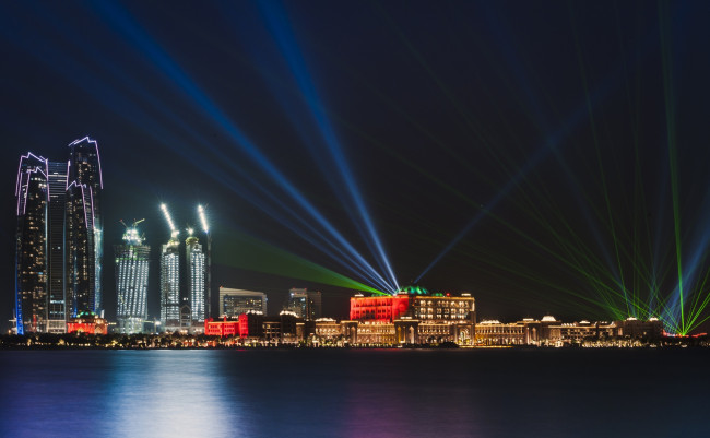 Обои картинки фото города, абу-даби , оаэ, огни, ночь, мегаполис