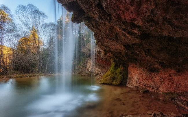 Обои картинки фото природа, водопады, водопад, лес, река