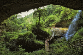 Картинка природа водопады лес река водопад